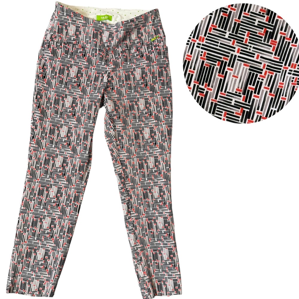 Swing Control Womens Geometric Print Golf Pants Black Red White Size 10 Cropped